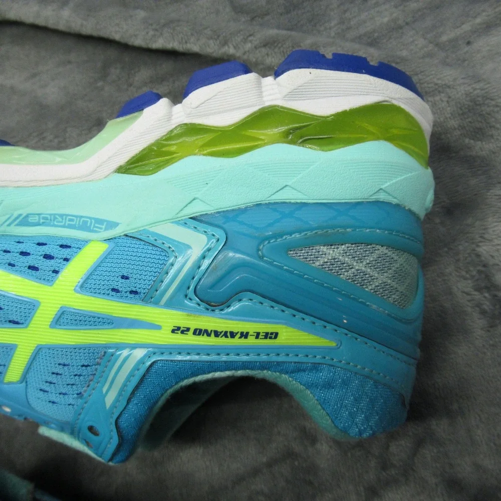 Asics Gel Running Shoes Womens 7 Teal Yellow Kayano Fluid Ride Cushioned Comfort